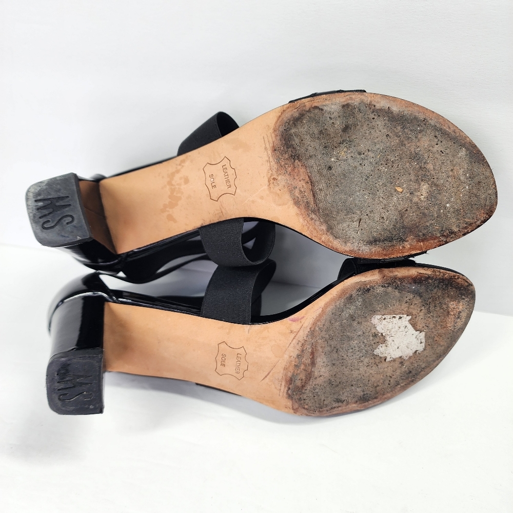 STUART WEITZMAN Midexter Elastic Black Patent Leather High Heel Sandals 7.5m - Picture 8 of 12